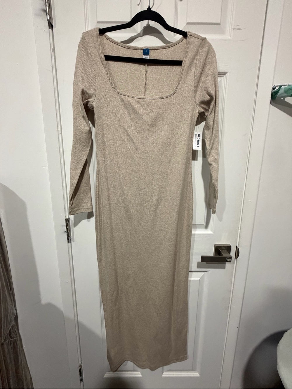 Old Navy Neutral Beige Long-Sleeve Square Neck Knit Dress